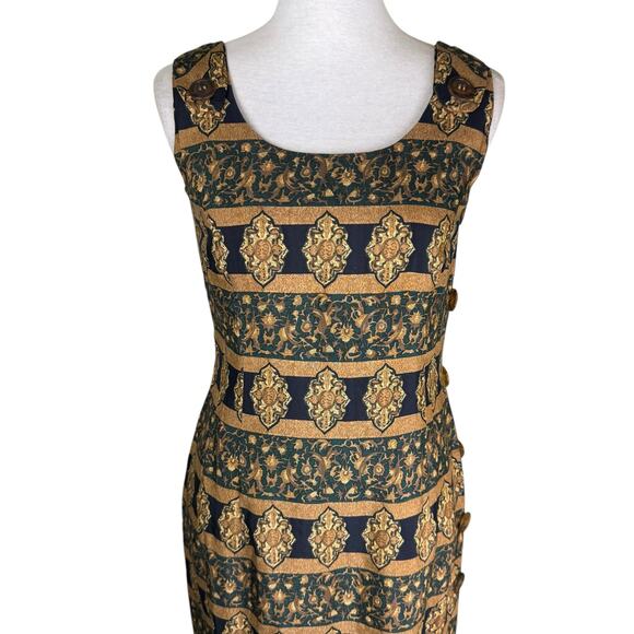 Santa Fe By Jim Tremblay Vintage Brown Gold Medallions Sleeveless Midi Dress - Picture 2 of 12